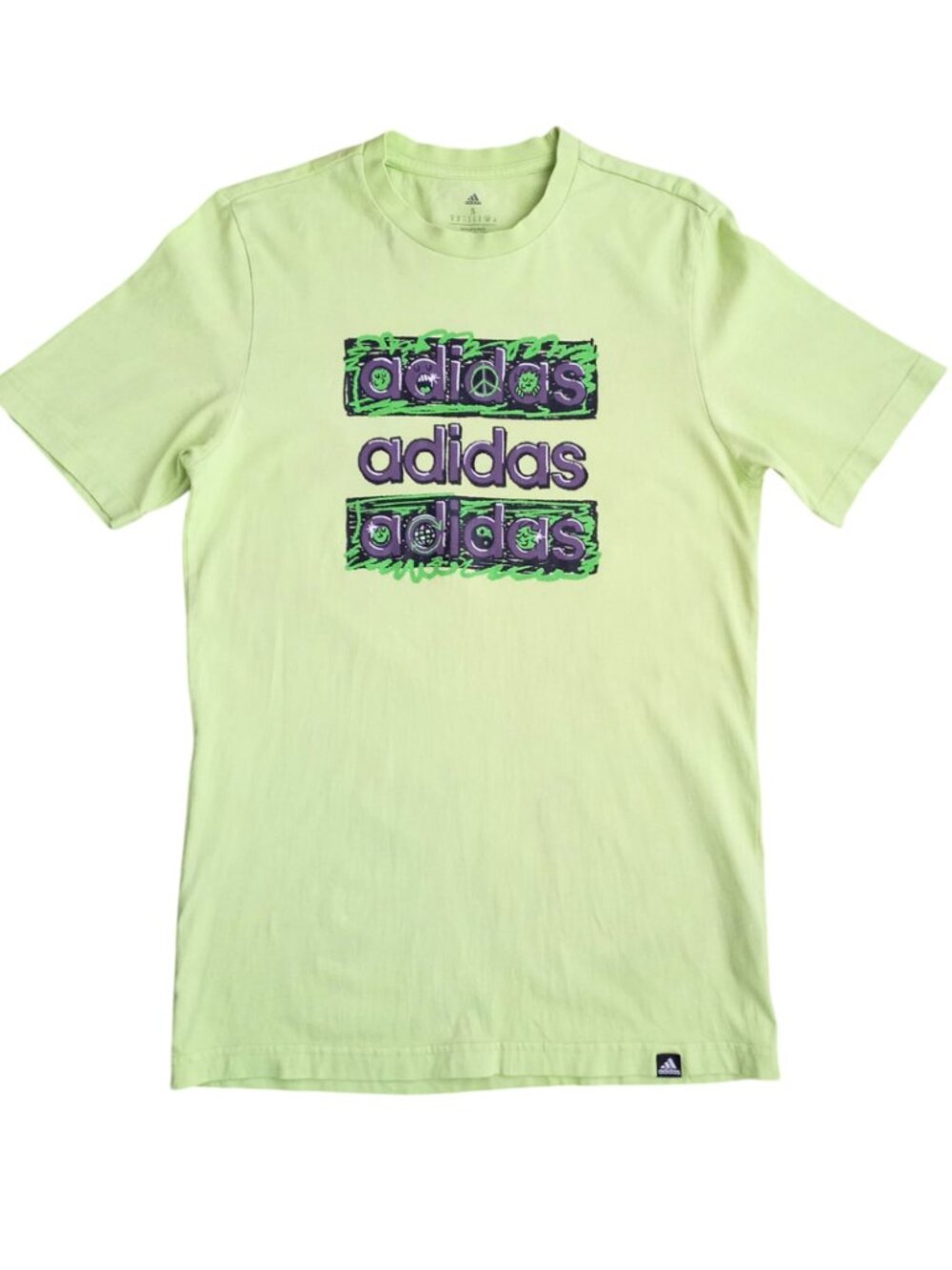 Adidas Men’s Light Green Graphic T-Shirt - Short Sleeve Crewneck, Size S